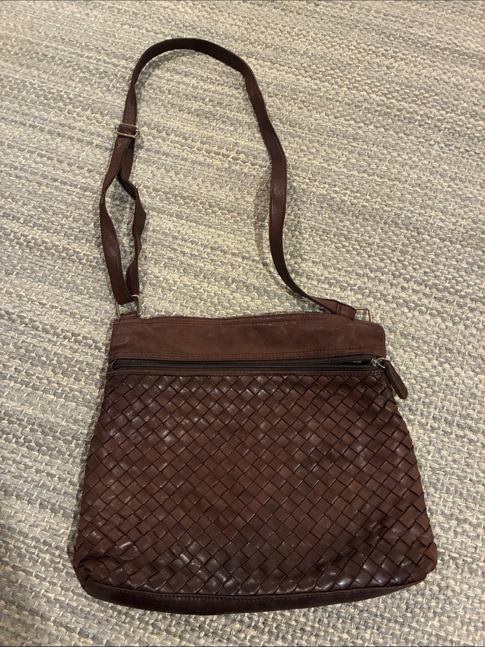 Margot Brown Woven Leather Crossbody Bag